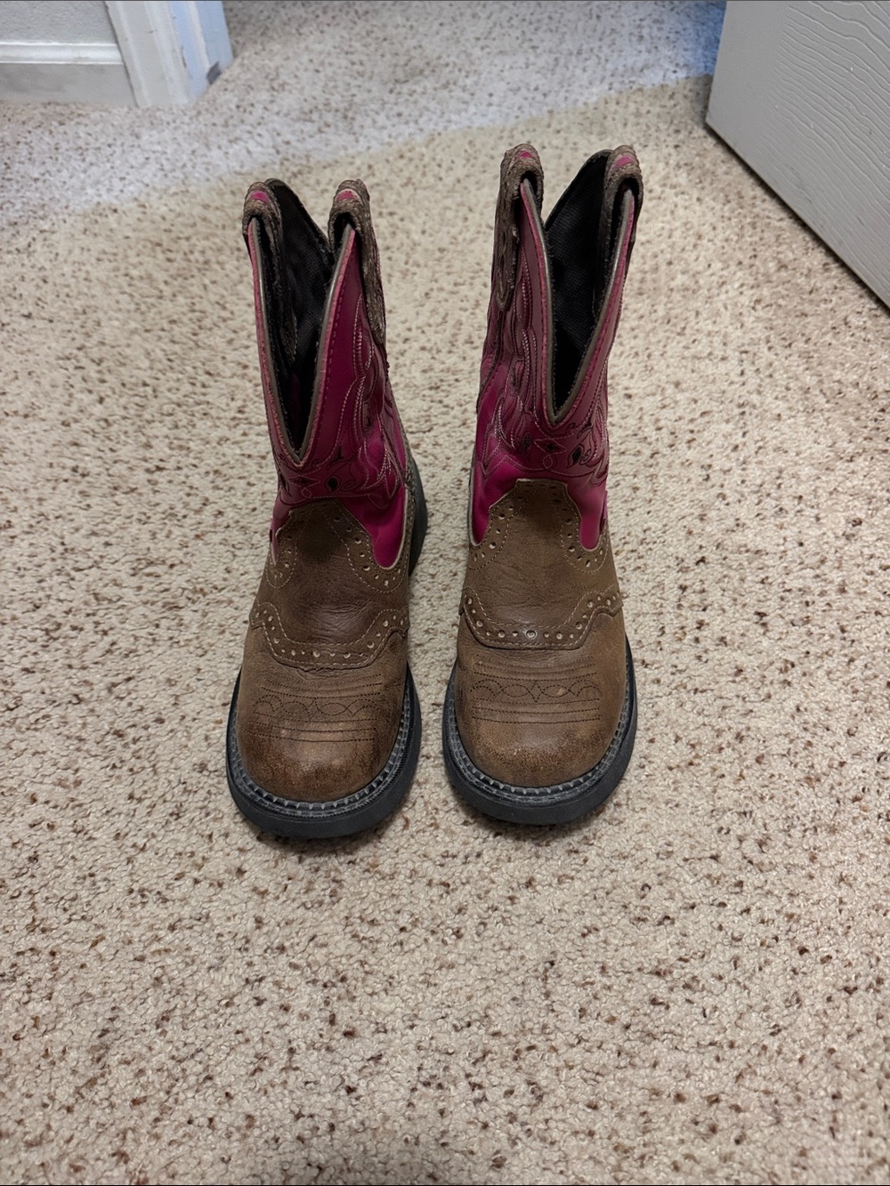 Justin Brown and Pink Western Cowboy Boots